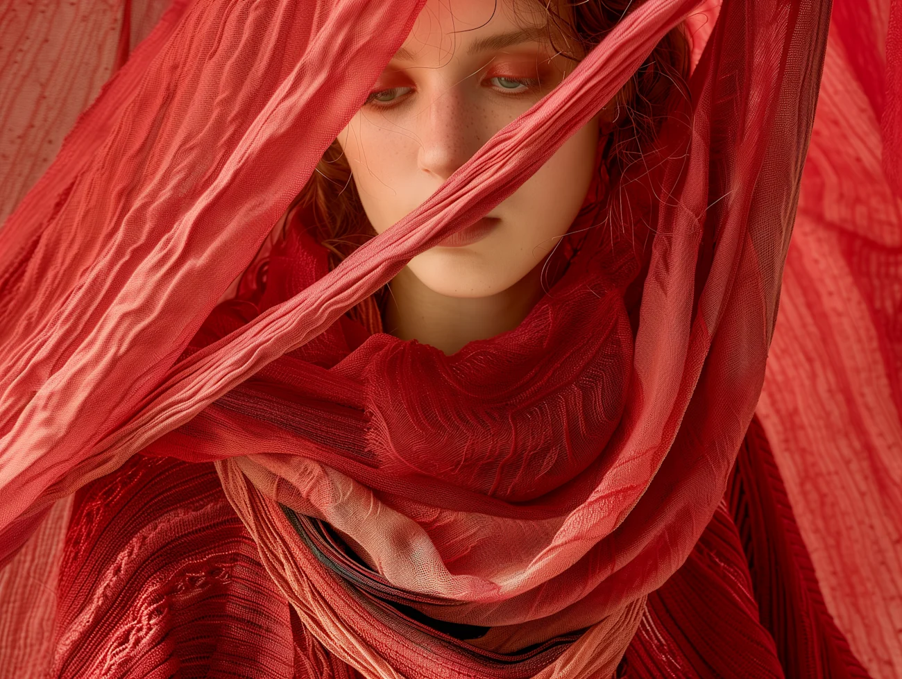 Sustainability fabric and yarn dusty red shades realis