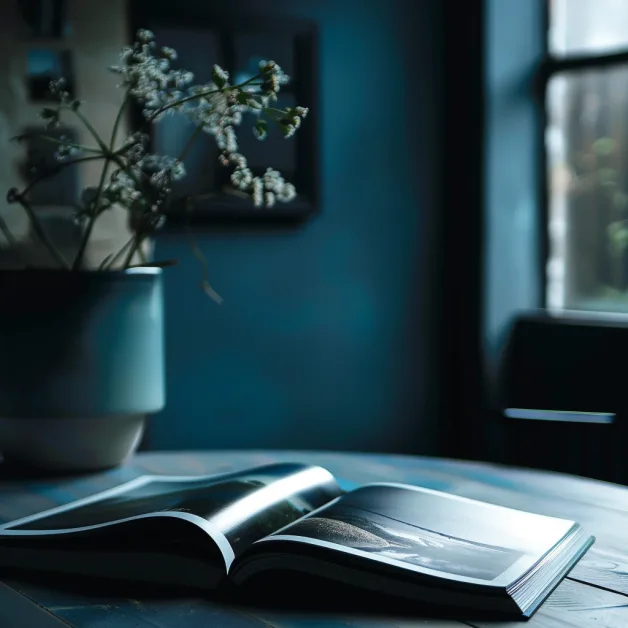 interior magazine lying on table close-up dusty dark b 085795f4-28a2-4b3e-a78a-c72cce062bf3