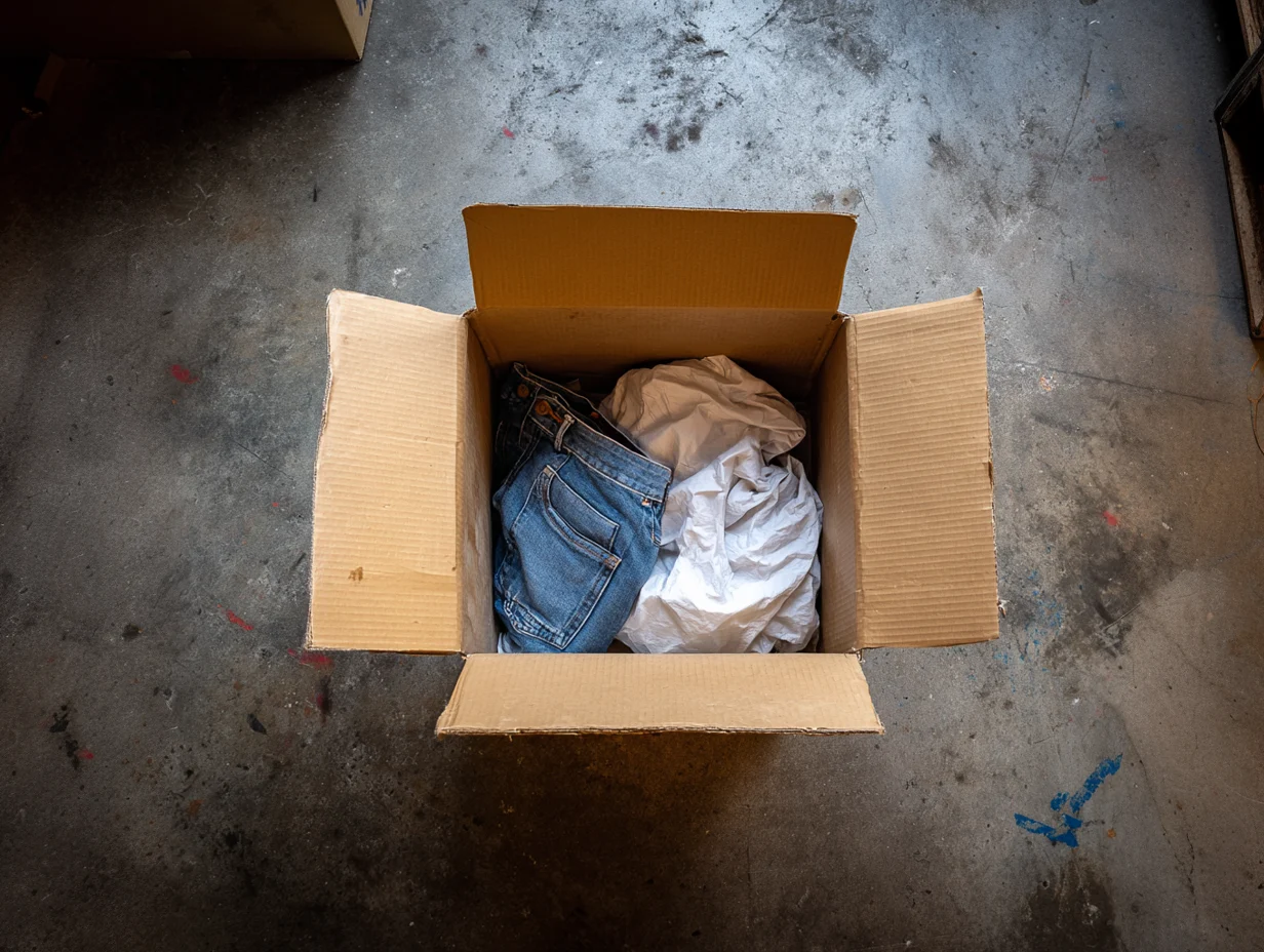 Papkasse retur jeans lager