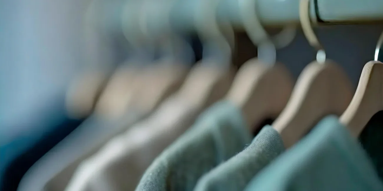 bøjler med tøj i grønne nuancer 1300x650