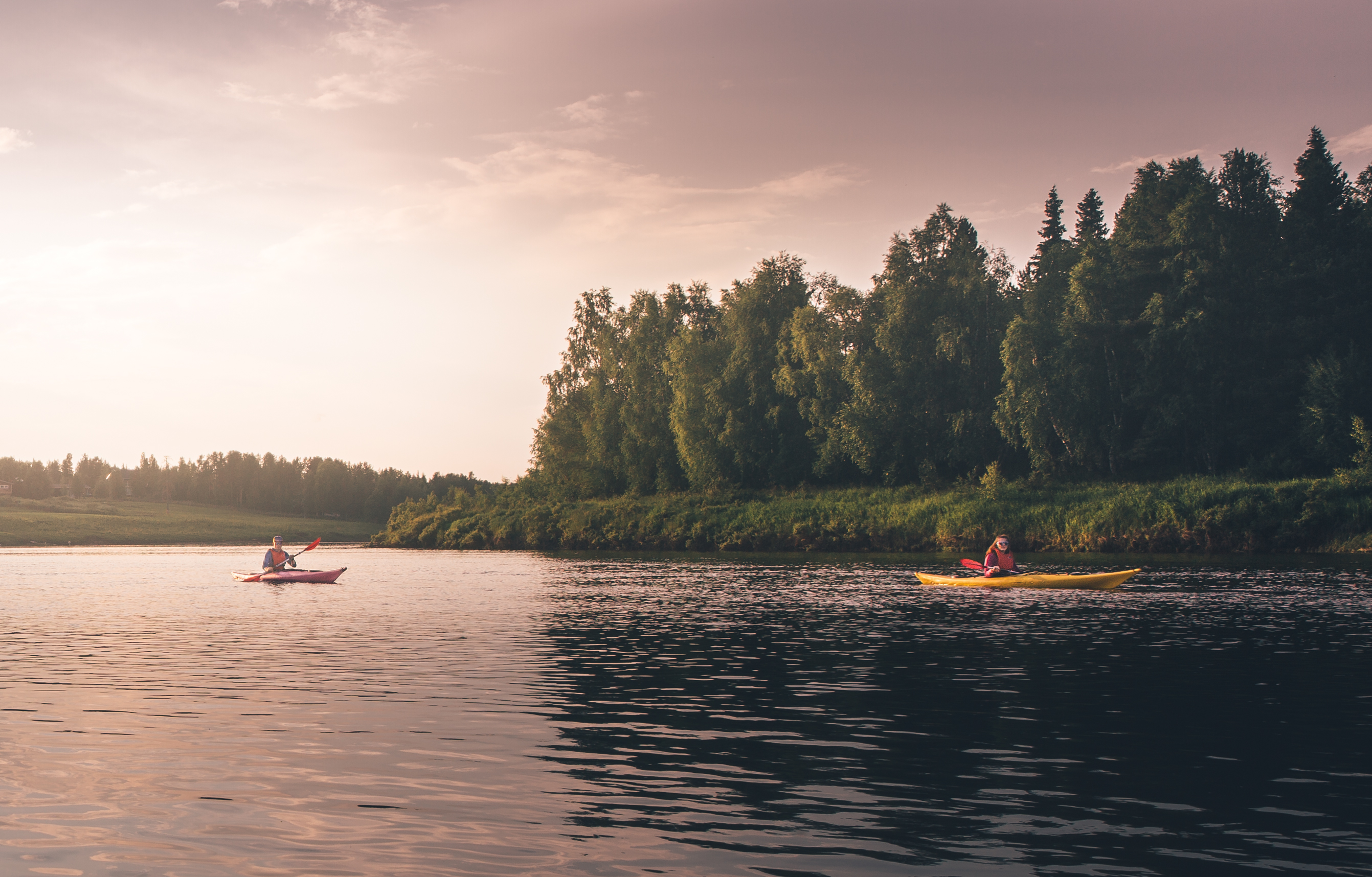 melojat auringonlaskussa järvellä