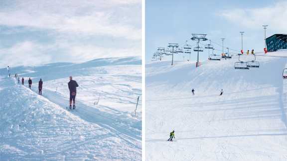 Levin eturinne 60 vuotta sitten ja nyt. Levi Ski Resortin arkisto.