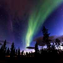 revontulet puiden yllä