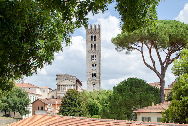 Lucca city on the Serchio River near Pisa, Italy