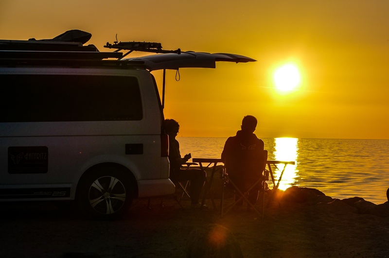 Sonnenuntergang mit dem Wohnmobil an der Ostsee