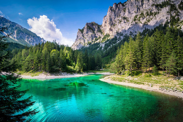 View of the famous Green Lake in Styria, Austria. 