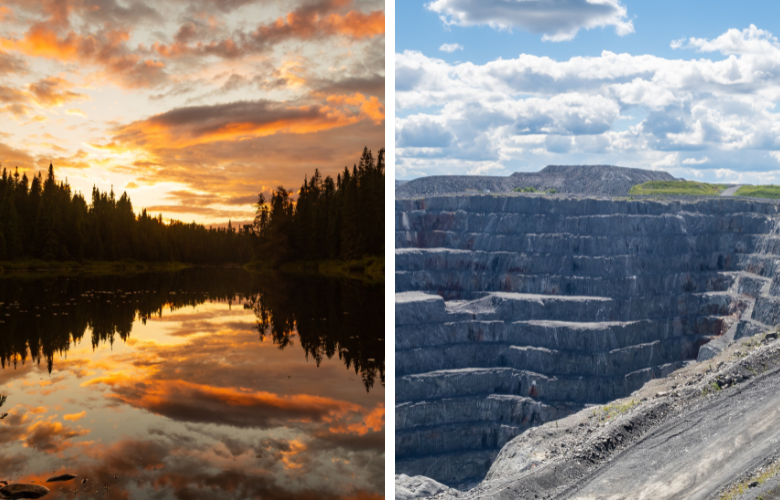 Minen und See in Abitibi-Témiscamingue, Kanada