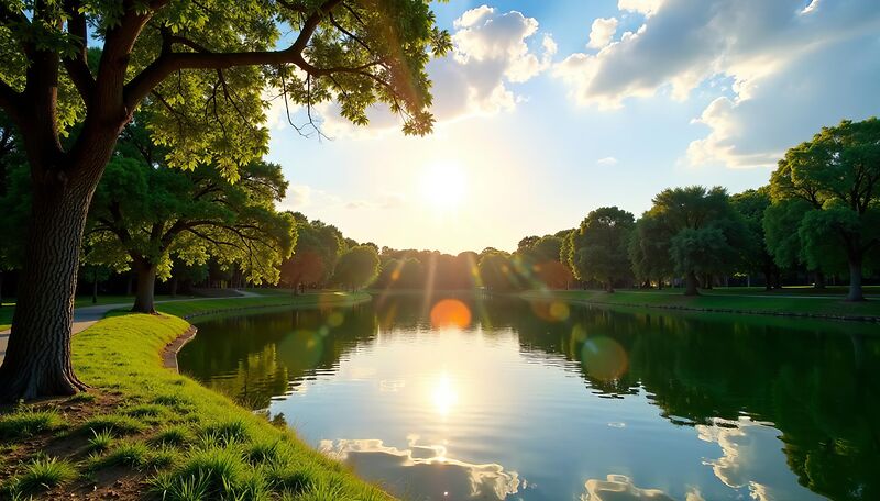 Sun shining over Lake Eola Park