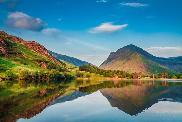 Sunset at the lake in District Lake in Great Britain