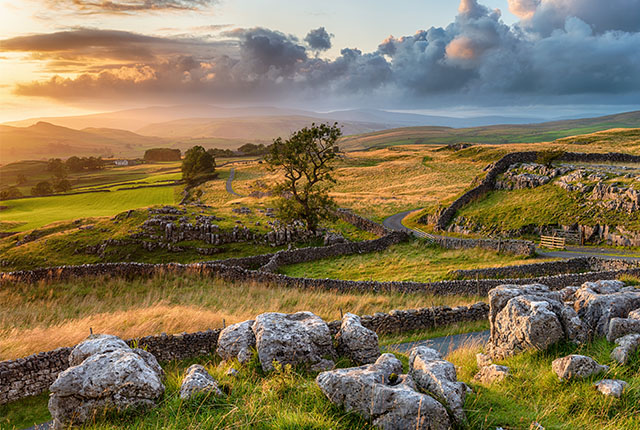 Coucher de soleil sur le parc national des Yorkshire Dales