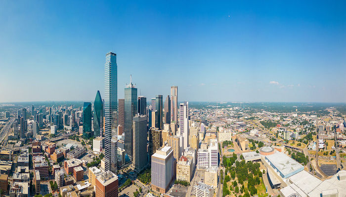 Aerial panorama Downtown Dallas Texas