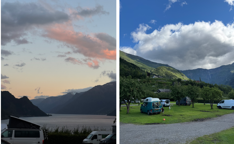  Campen zwischen Obstbäumen in Ullensvang, Norwegen