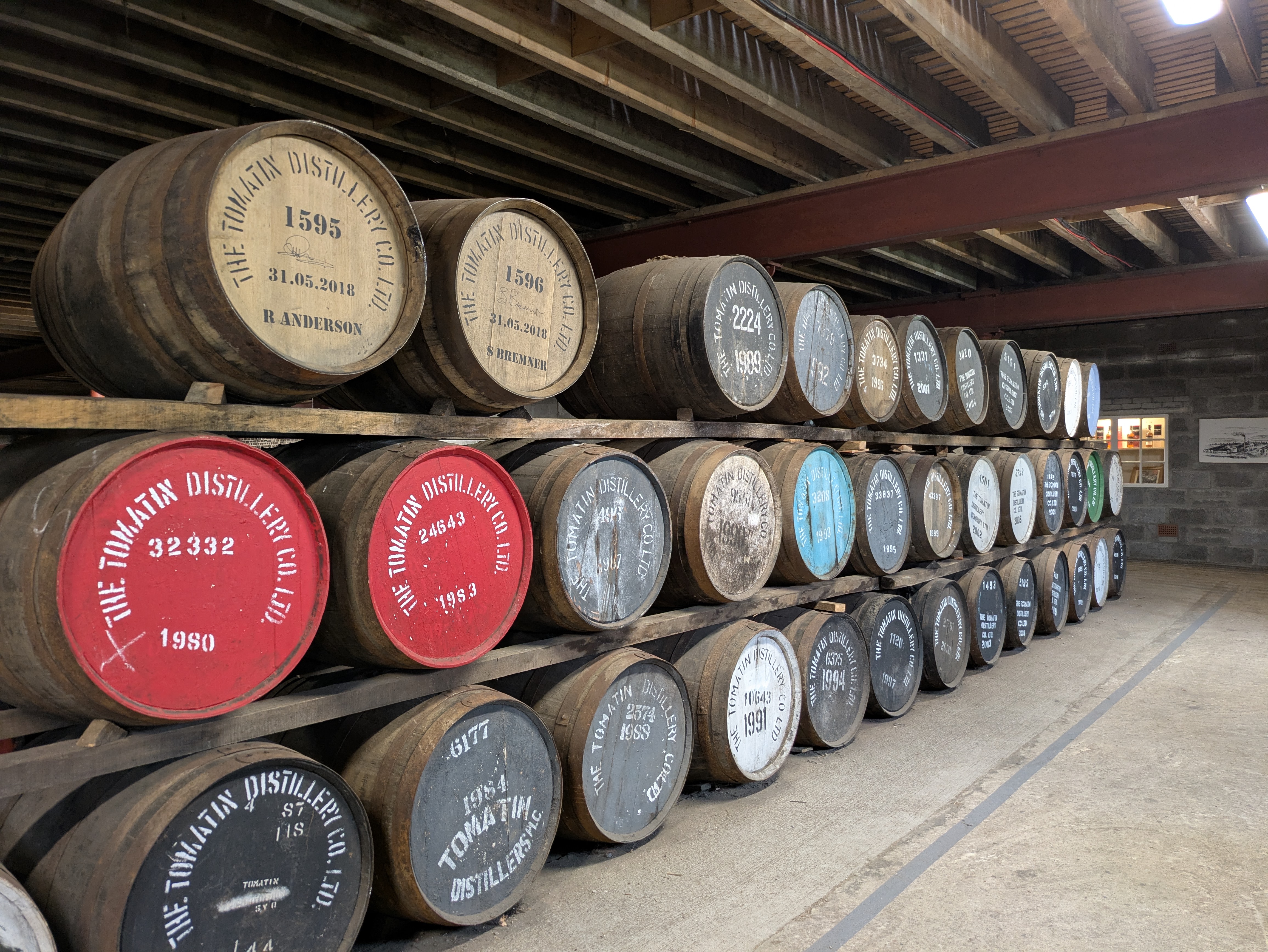Barrels in distillery in scotland 