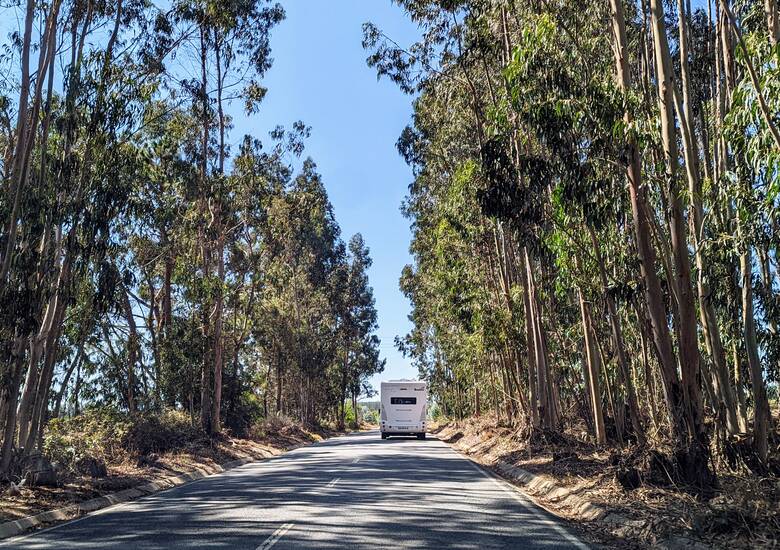 Wohnmobil auf einer Straße in Portugal