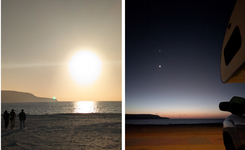 Camping in Chile am Strand bei Sonnenuntergang