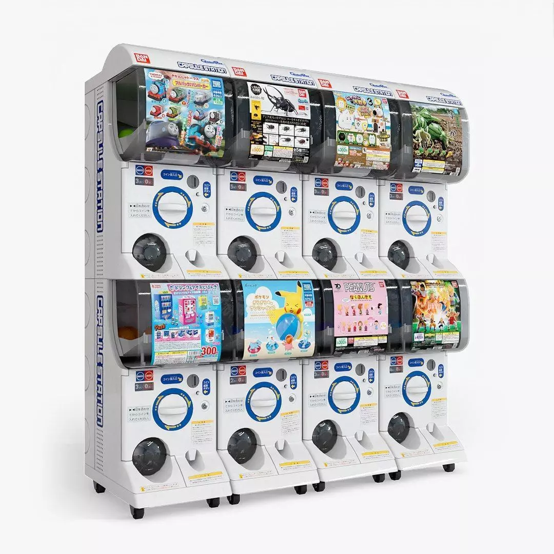 8 Japanese Gashapon Capsule Toy Machines - 3D Model Render 