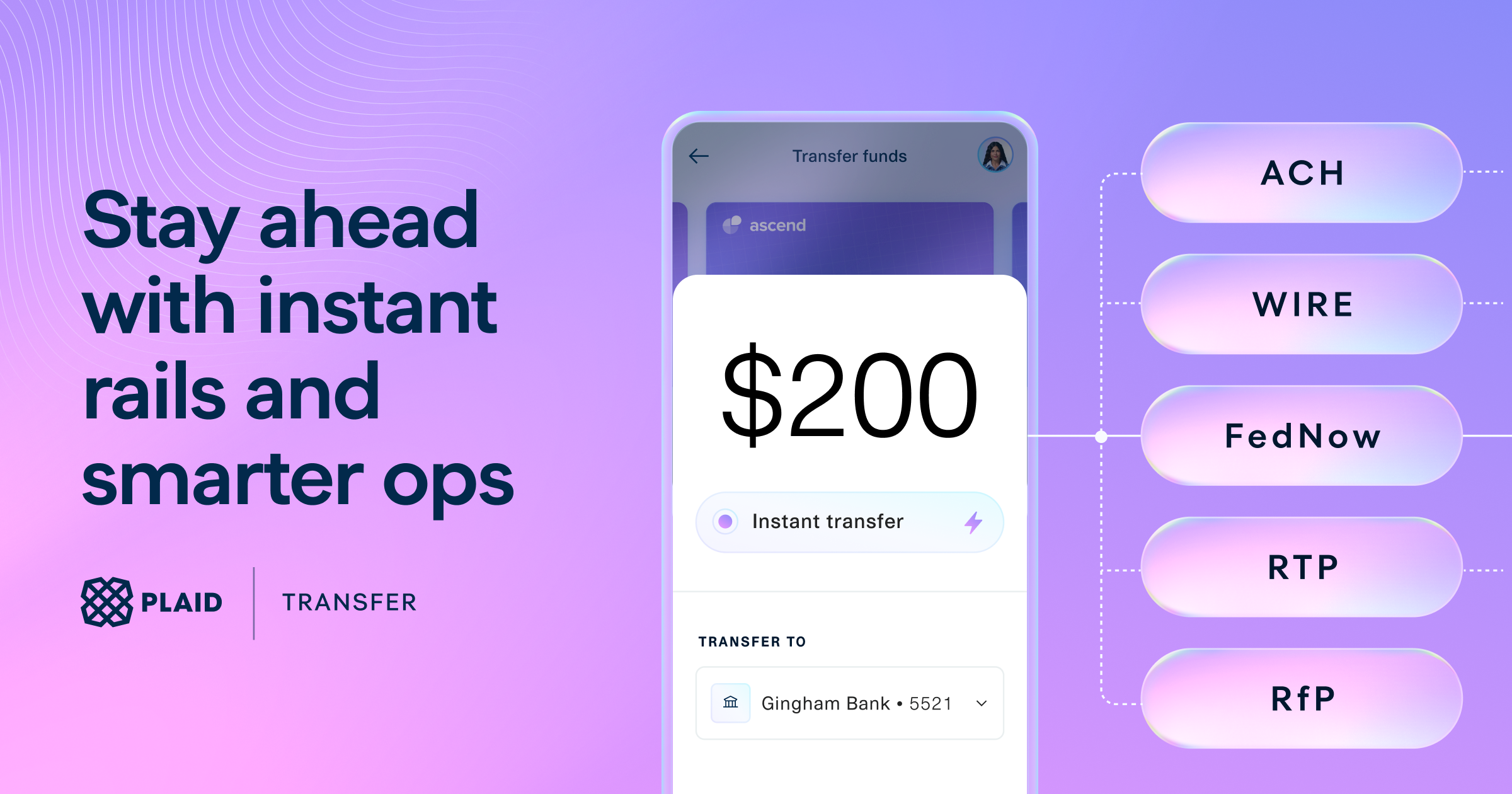 Transfer - A complete bank transfer API - ACH, RTP & FedNow | Plaid