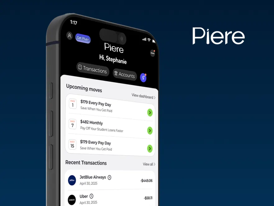 Image of Piere on a mobile device on a navy background