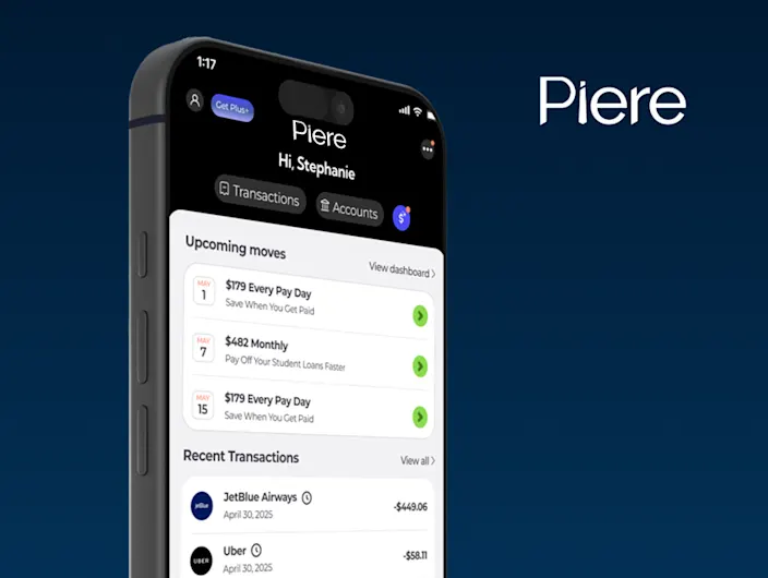 Image of Piere on a mobile device on a navy background