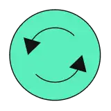 A green circle with two black arrows forming a continuous loop, symbolizing a cycle or refresh.