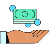 Illustration of a hand holding money, representing financial transactions or payments.