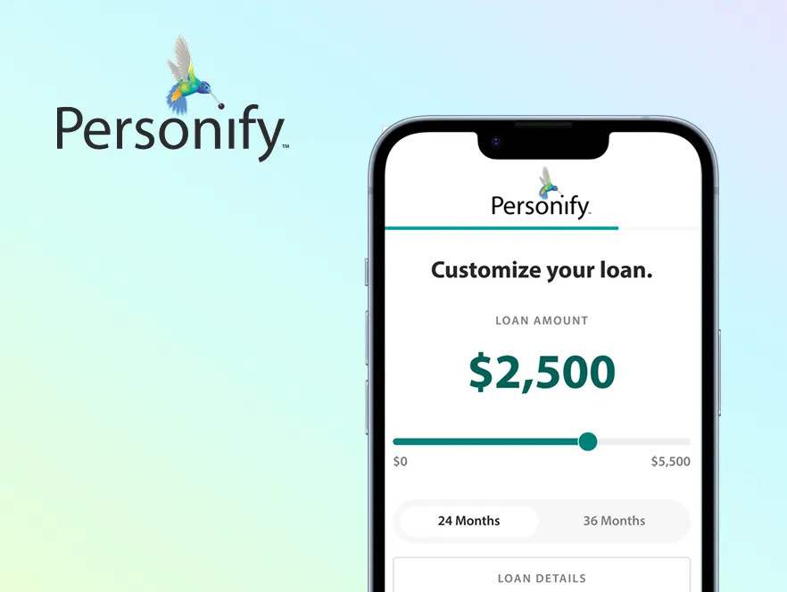 Personify lending app interface showing customizable loan amount, illustrating how cash flow underwriting helps fintechs scale lending and reach more borrowers with data-driven credit decisions