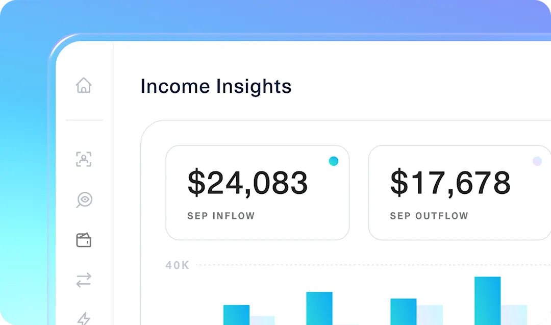 Plaid Income demo displaying income insights from bank transaction data to verify earnings, assess cash flow, and predict ability to pay.