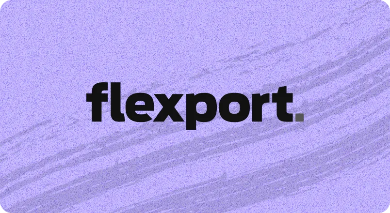 A sleek logo featuring the word "flexport" in bold black typography. The design is set against a muted lavender background with subtle white brush strokes, giving it an artistic touch. The straightforward and clean font choice emphasizes the brand's name, conveying a sense of modernity and professionalism.