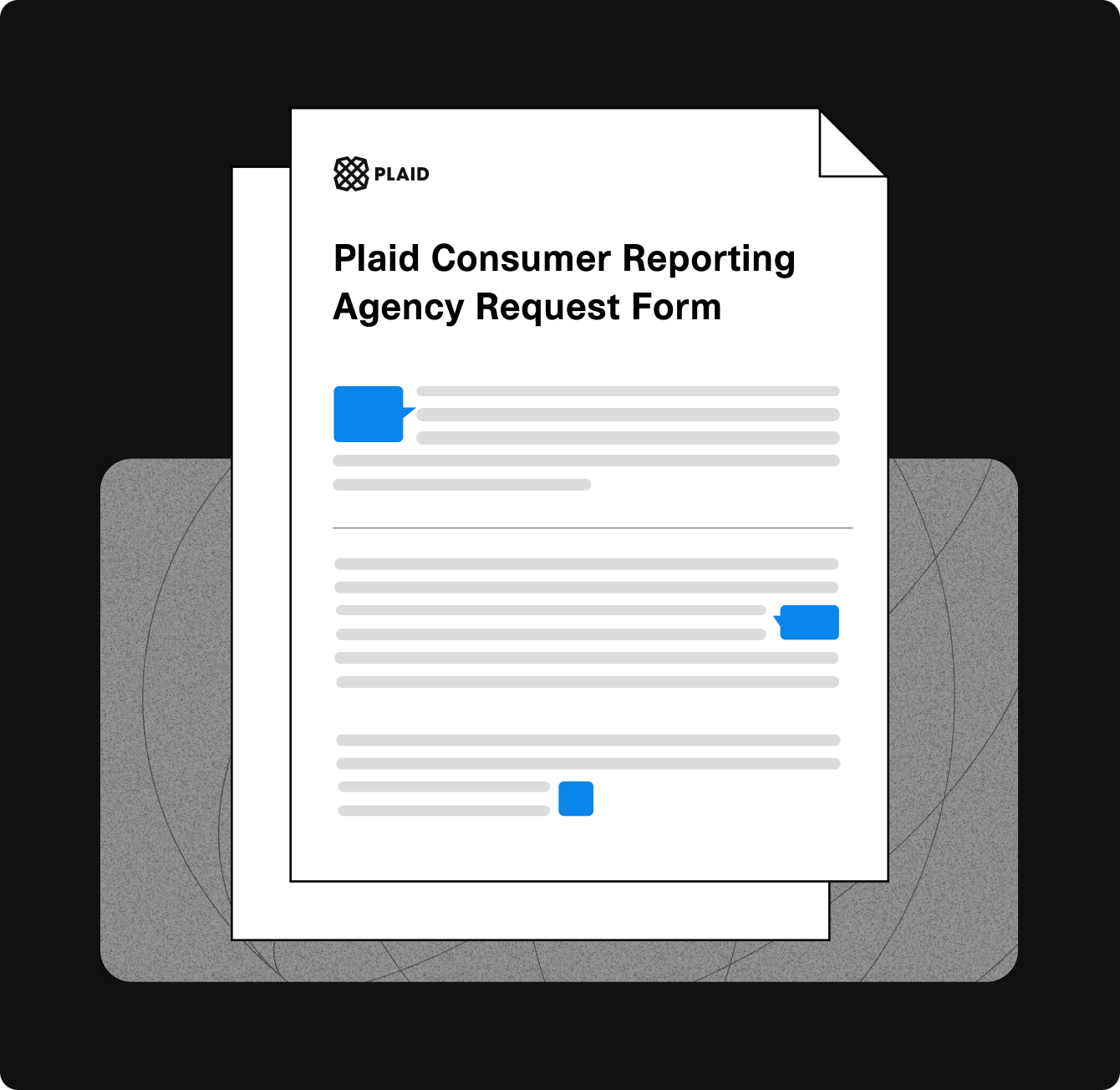 PLAID Consumer Reporting Agency Request Form document on a dark background.