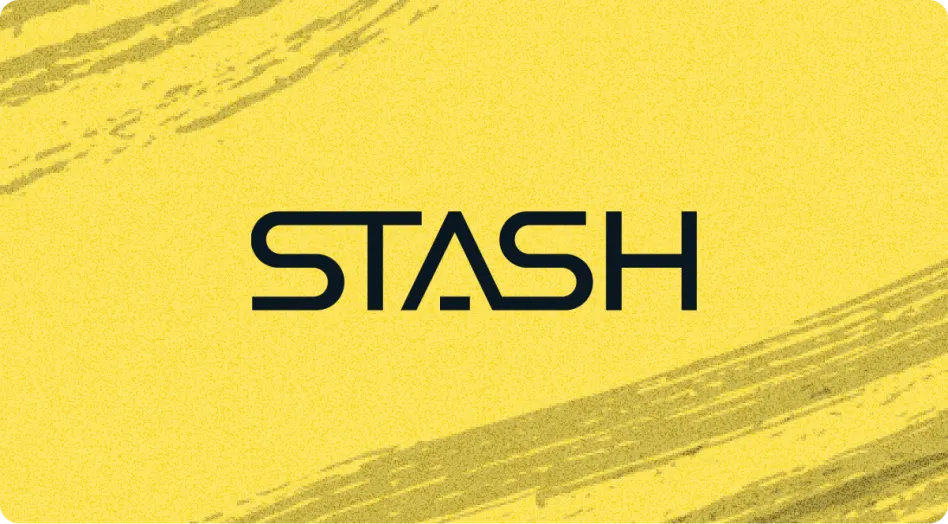 stash logo on yellow background with brushstroke