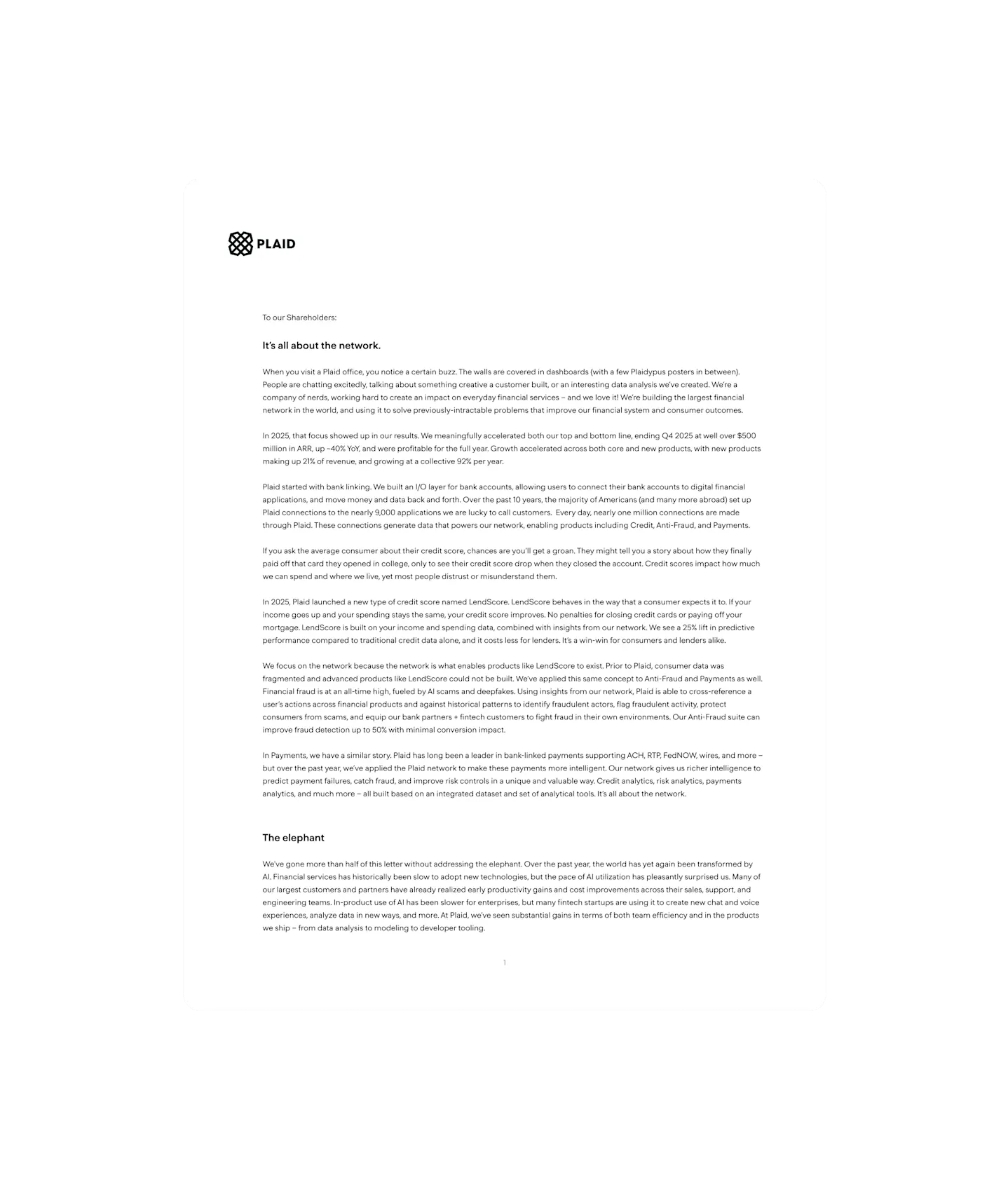 2025 Plaid shareholder letter