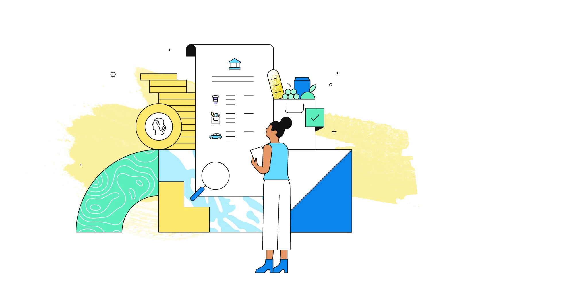 Image of a person looking at a piece of paper with their transactions on it