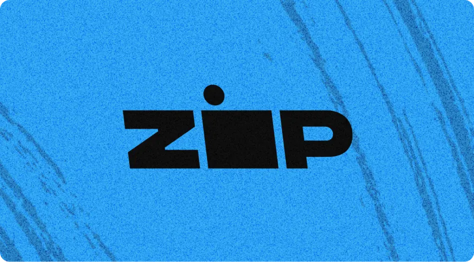 zip logo on blue background with brushstroke