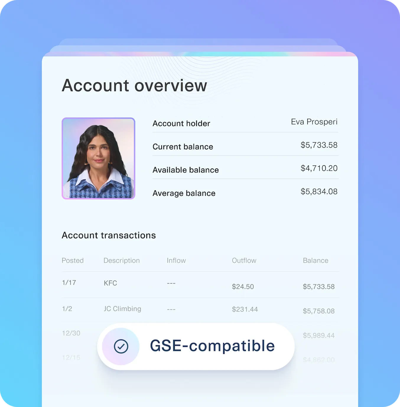 Verifying borrower assets with GSE-compatible reports, enabling faster, paperless mortgage approvals using account data.
