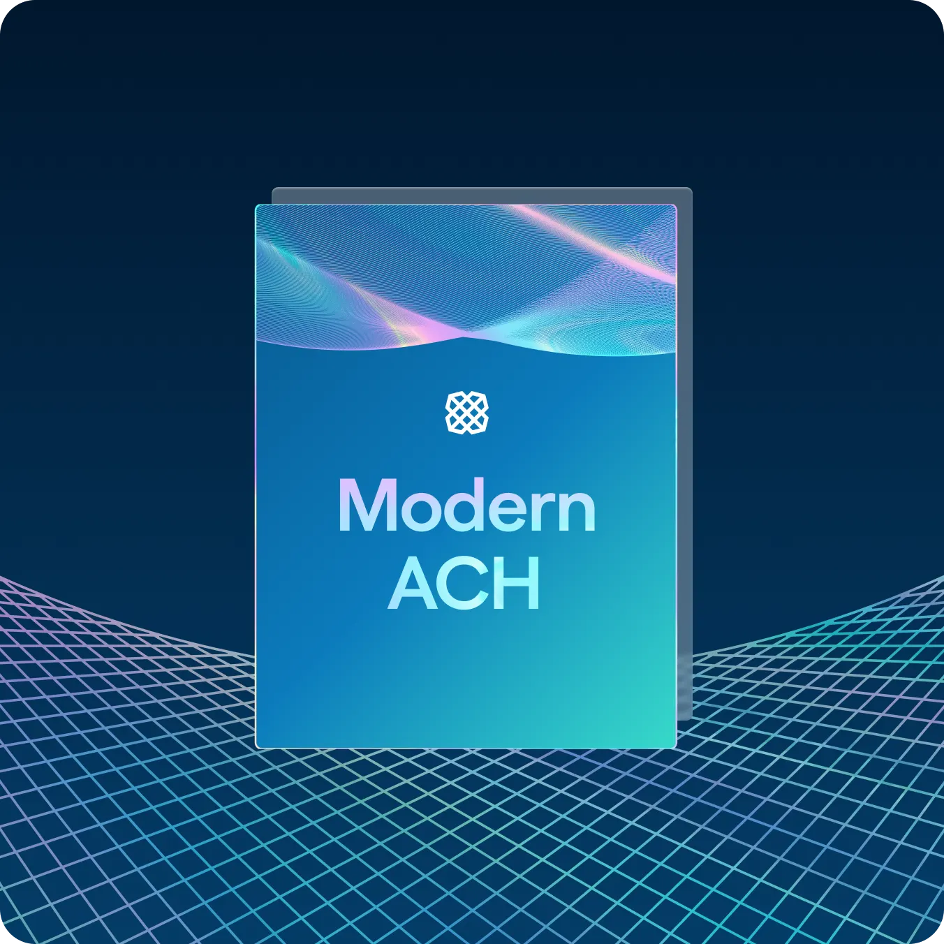 Digital brochure cover titled “Modern ACH” with gradient blue and violet wave design, featuring the Plaid logo, representing modernized automated clearing house payment solutions.