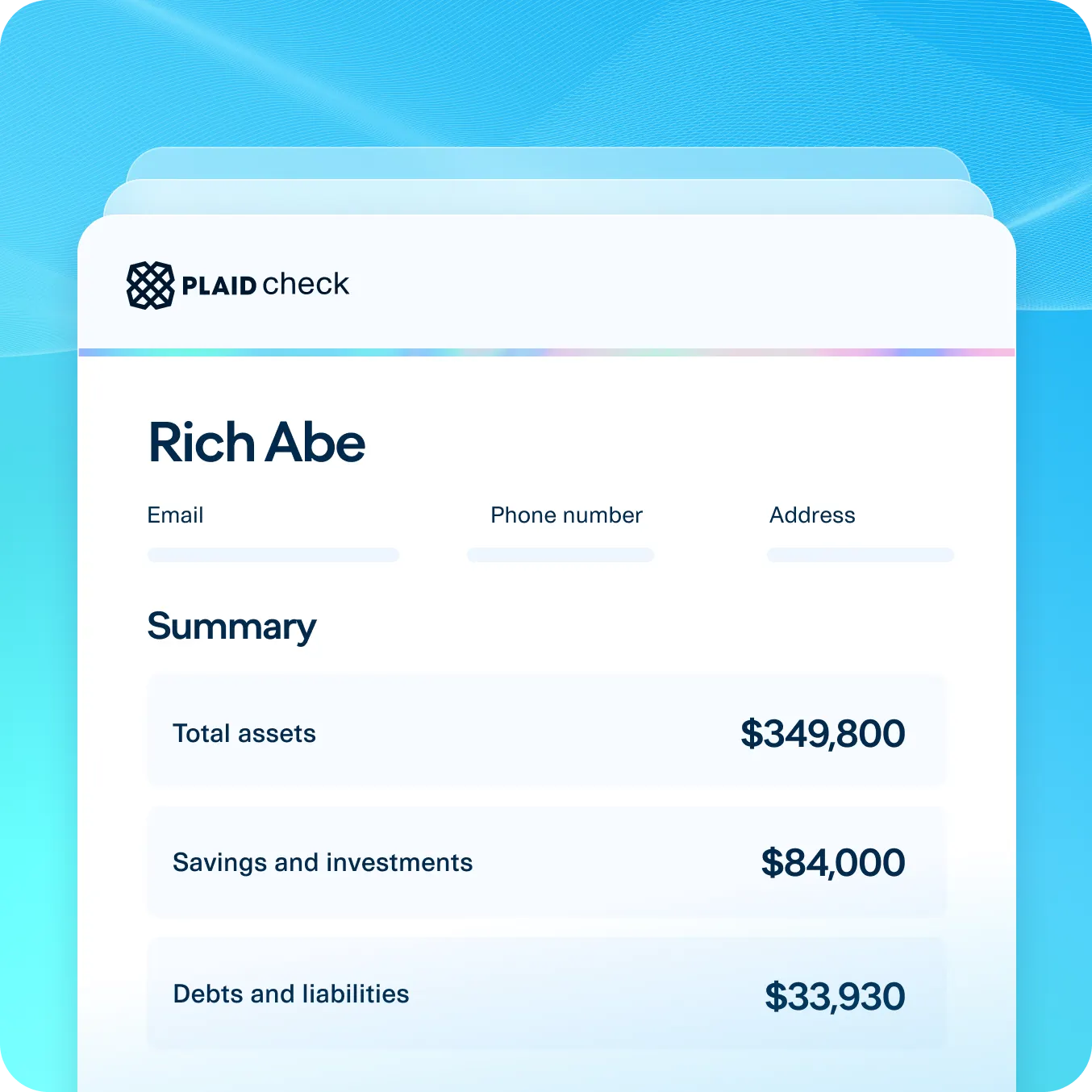 Digital asset-verification report showing a borrower’s connected financial data, illustrating how Plaid enables real-time asset checks for faster mortgage approvals and clearer borrower financial profiles.