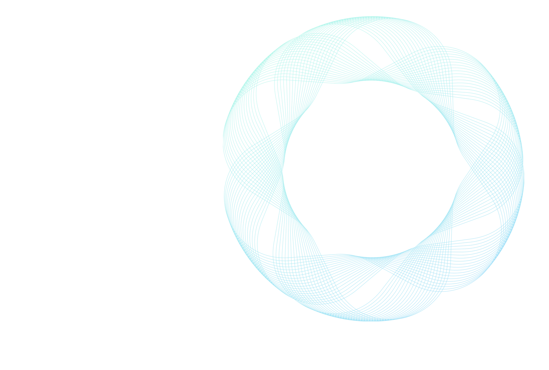 Abstract circular wave pattern made of light blue gradient lines, forming a soft, symmetrical ring on a white background—often used to represent connection, flow, or data integration.