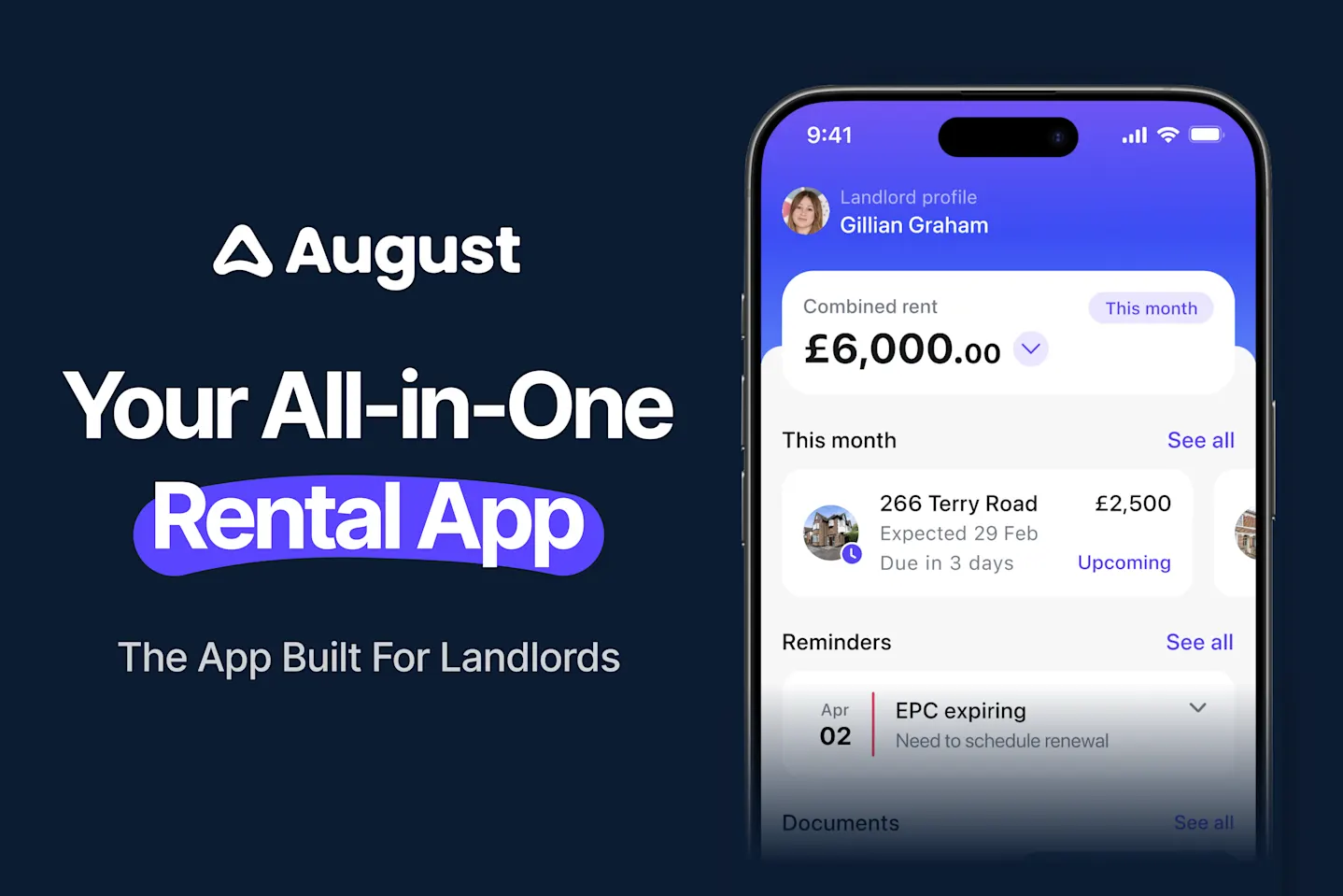 Mobile payments dashboard showing estimated monthly earnings and upcoming and completed property payments in a simple, modern interface.