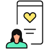 An illustration of a person's face in front of a mobile phone with a yellow heart on the screen.
