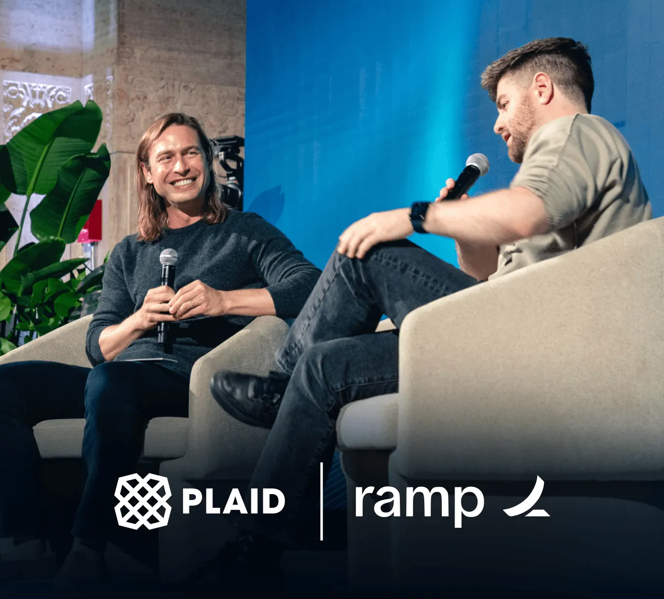 Plaid and Ramp leaders in conversation onstage about rethinking business finance with AI.