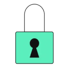 Illustration of a padlock with a green body and a black keyhole.