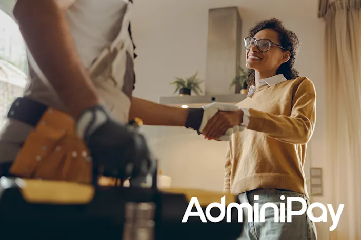 Visual of shaking hands and AdminiPay logo