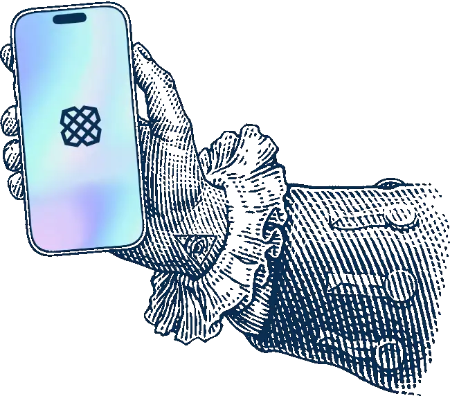 hand hold a phone with the plaid logo