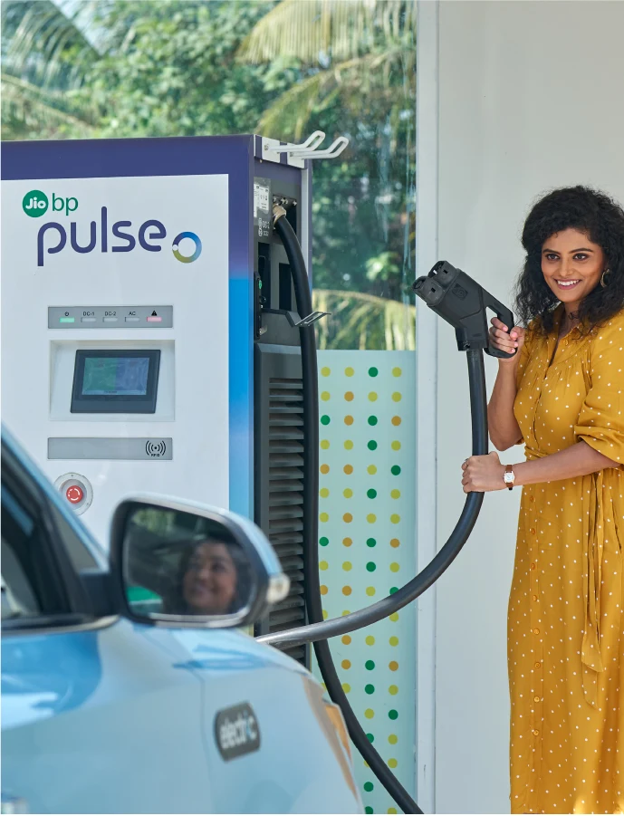 EV charging at the Jio-bp mobility station in Mumbai, India 