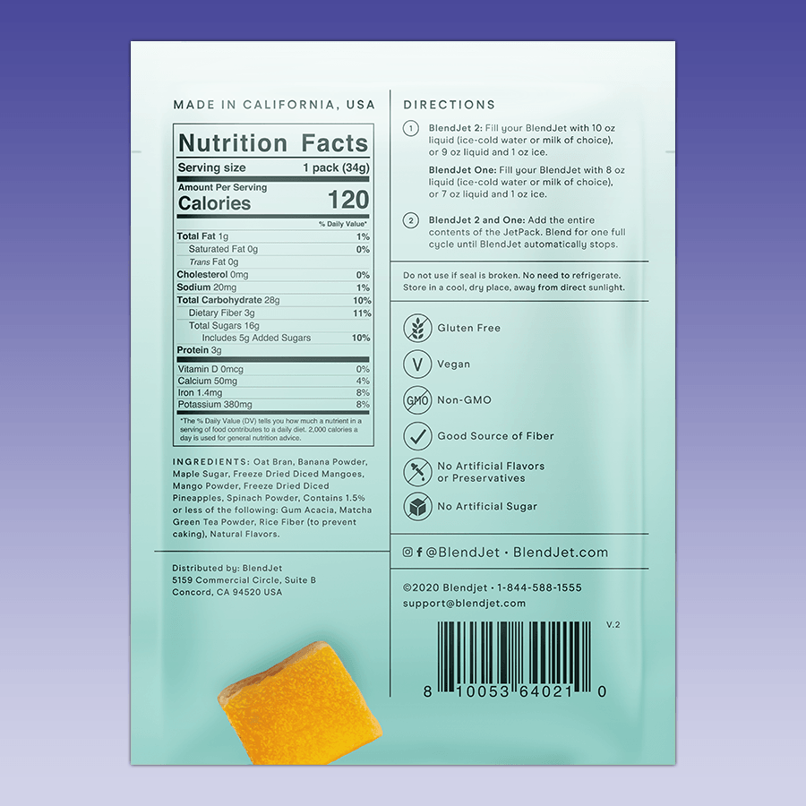 JetPack Smoothie Mango Matcha Nutrition Panel