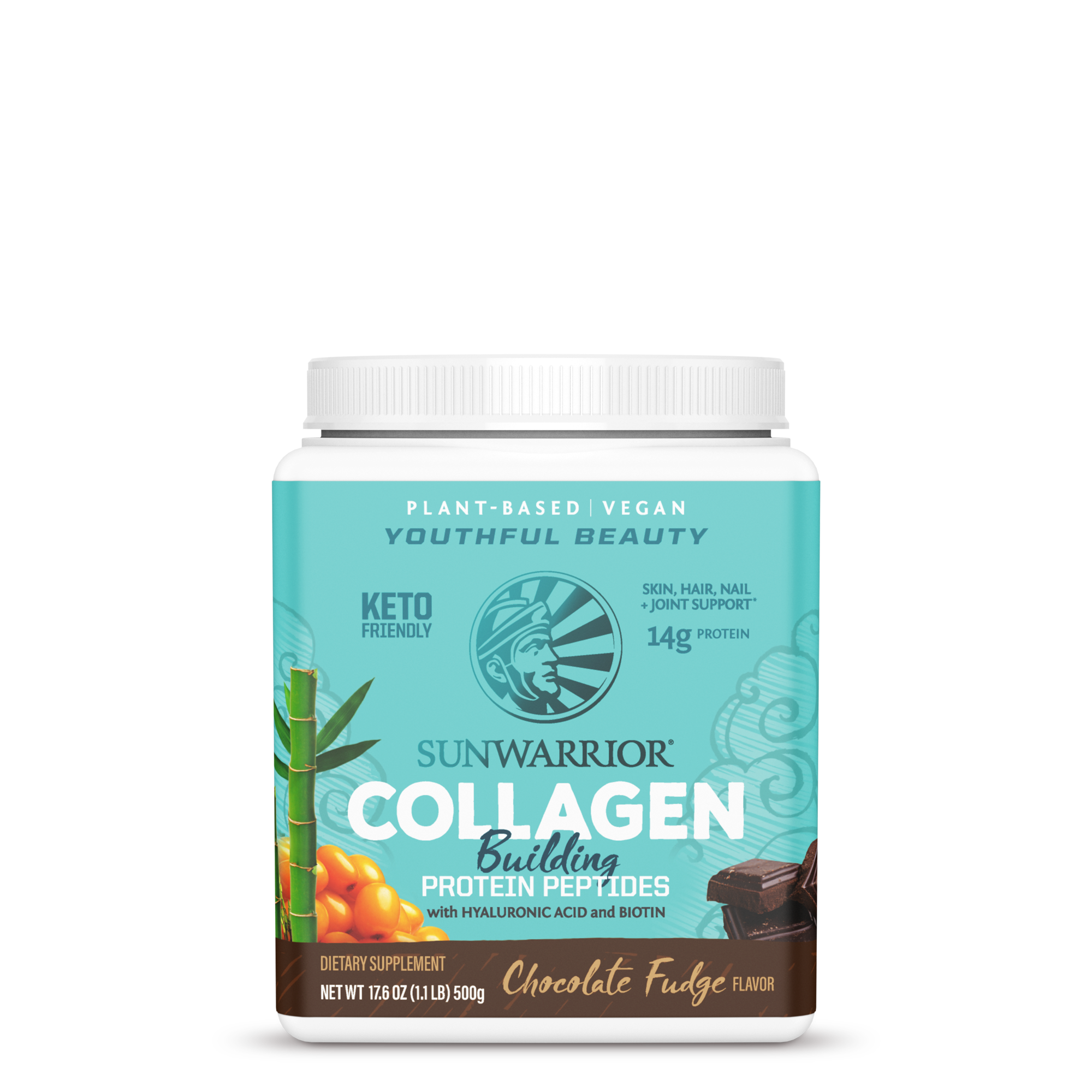 Sunwarrior Collagen Building Protein Peptides   USA Collagen 500g Choc Front 