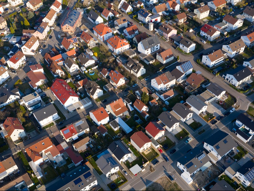 Aerial view of residential properties