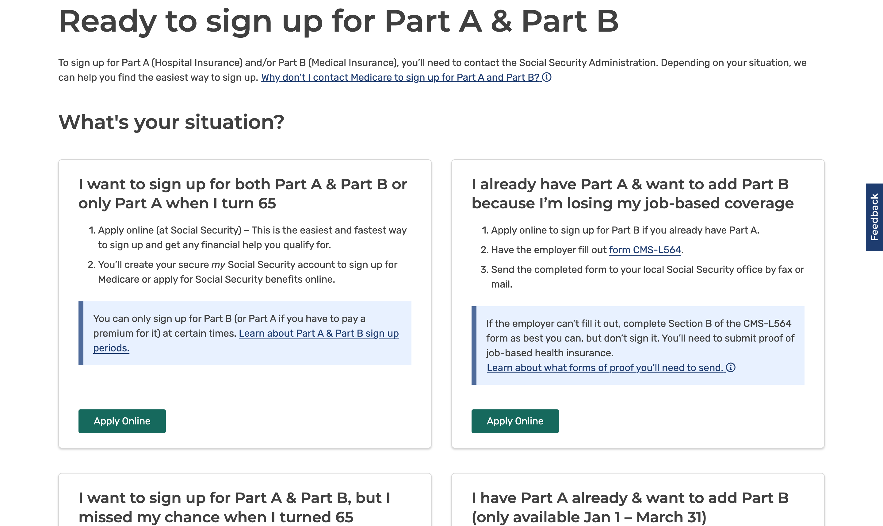 Medicare Ready to Sign Up page