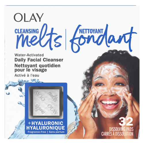 Olay Cleansing Melts + Hyaluronic Face Cleanser, Water-Activated Face Wash, 32ct