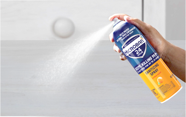 Sanitizing Spray in use